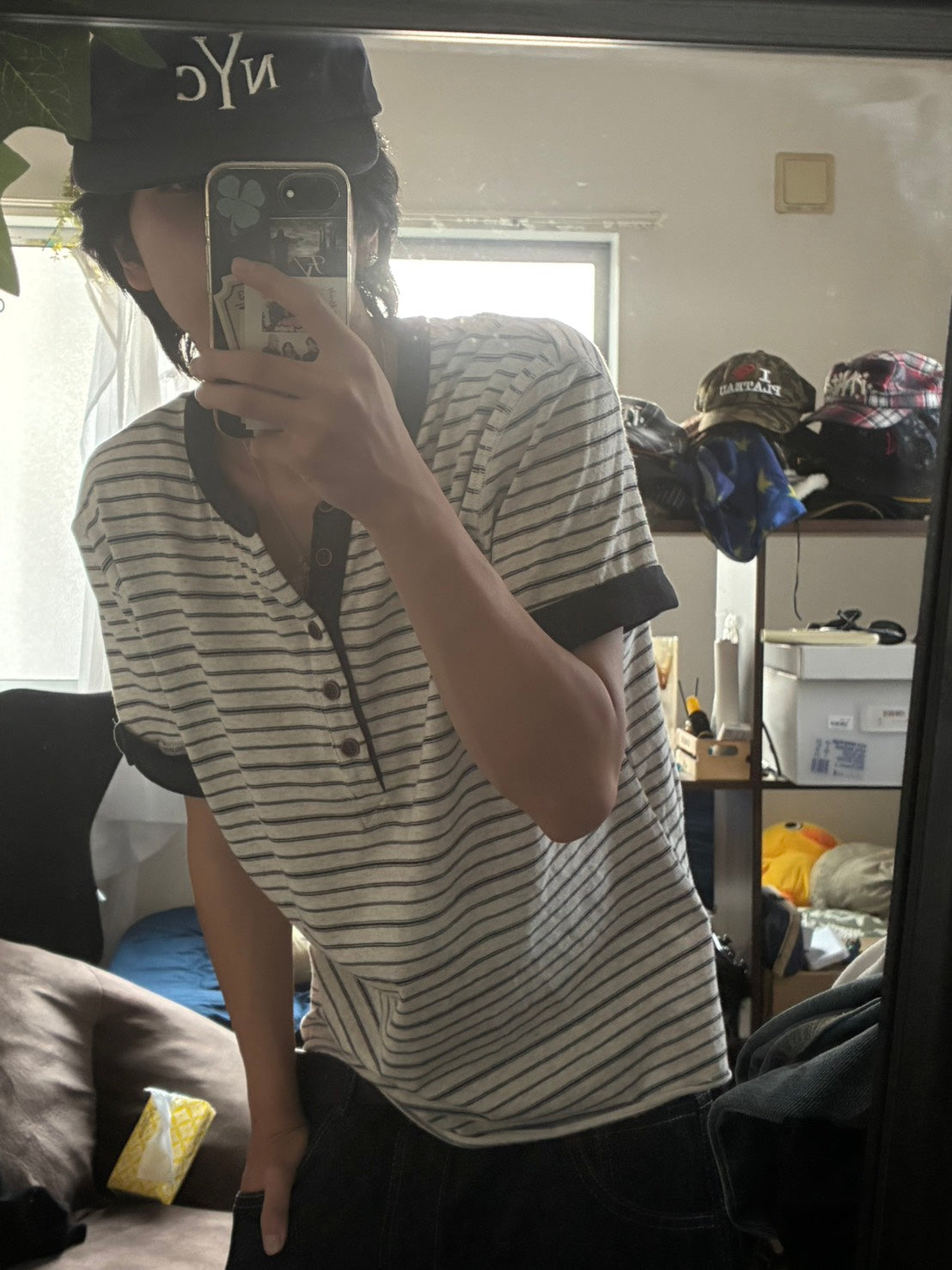 配色ボーダーヘンリーネックTシャツ MEN-015