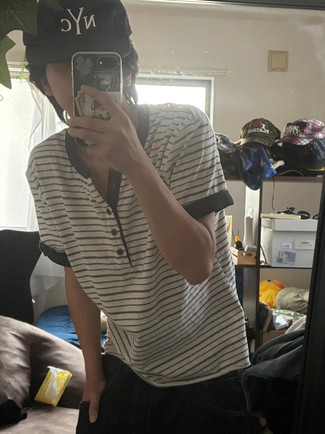 配色ボーダーヘンリーネックTシャツ MEN-015