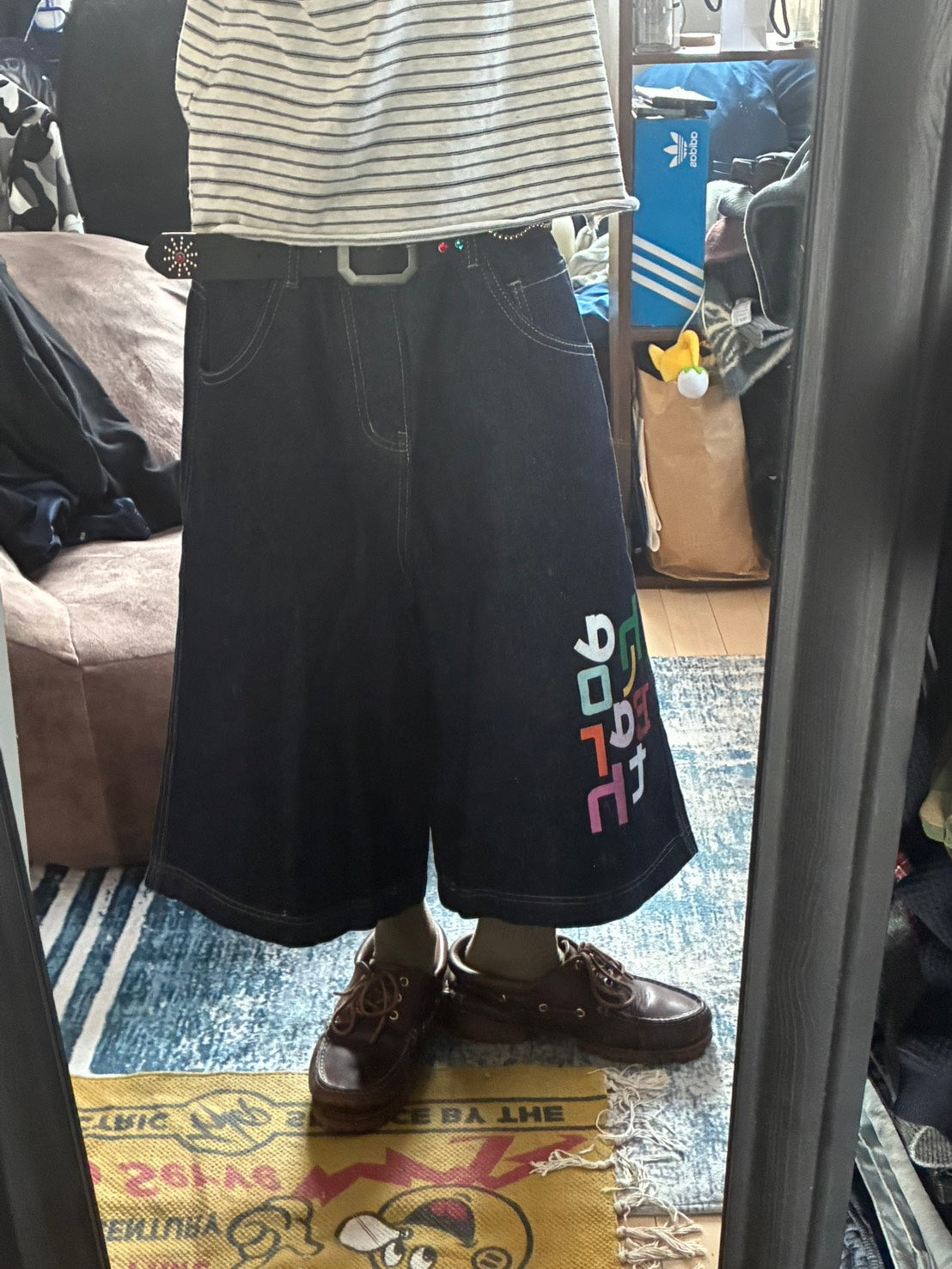 カラフルプリントルーズデニムハーフパンツ MEN-016