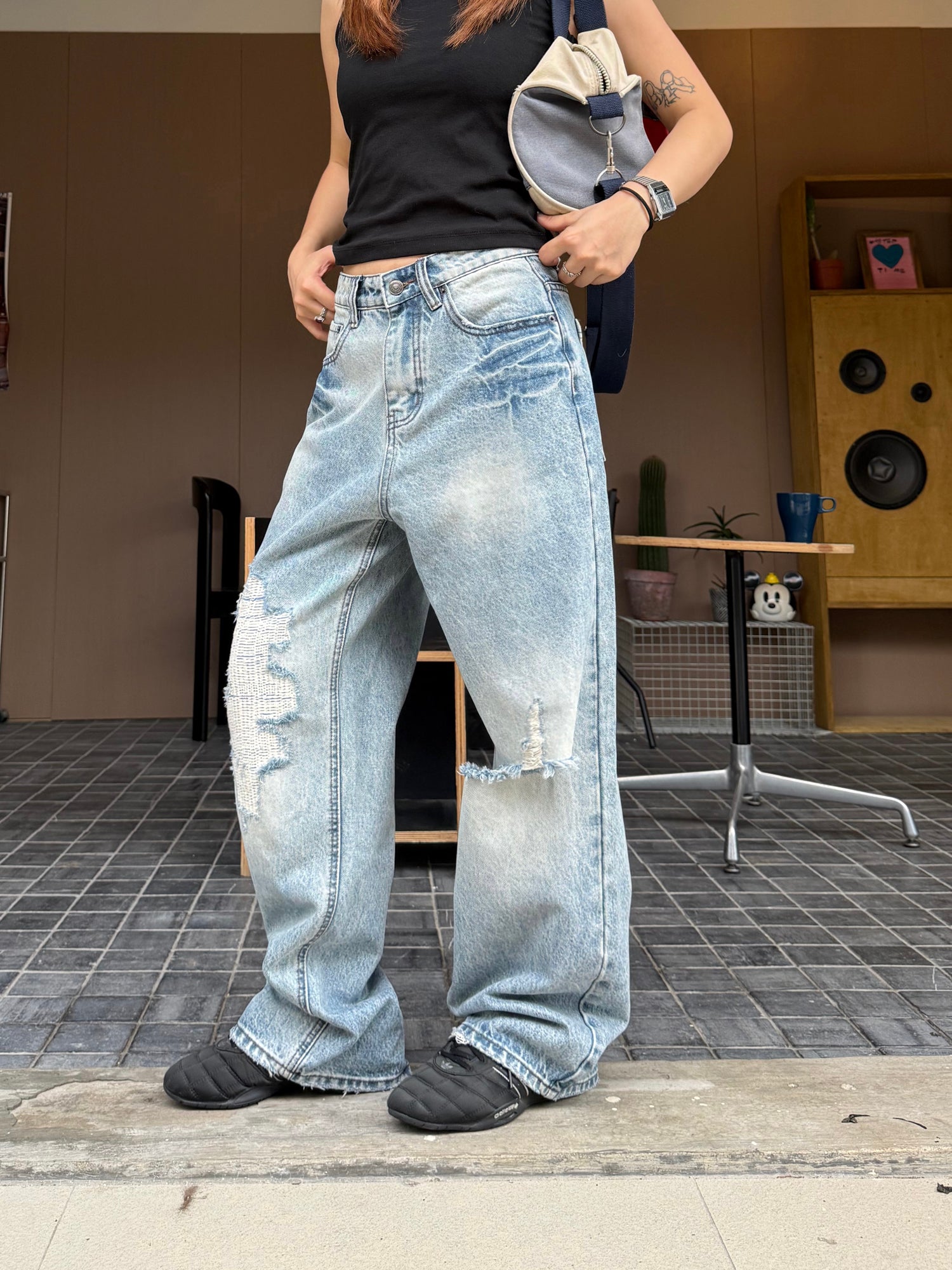 クラッシュ加工 ワイドバギーデニム   N514