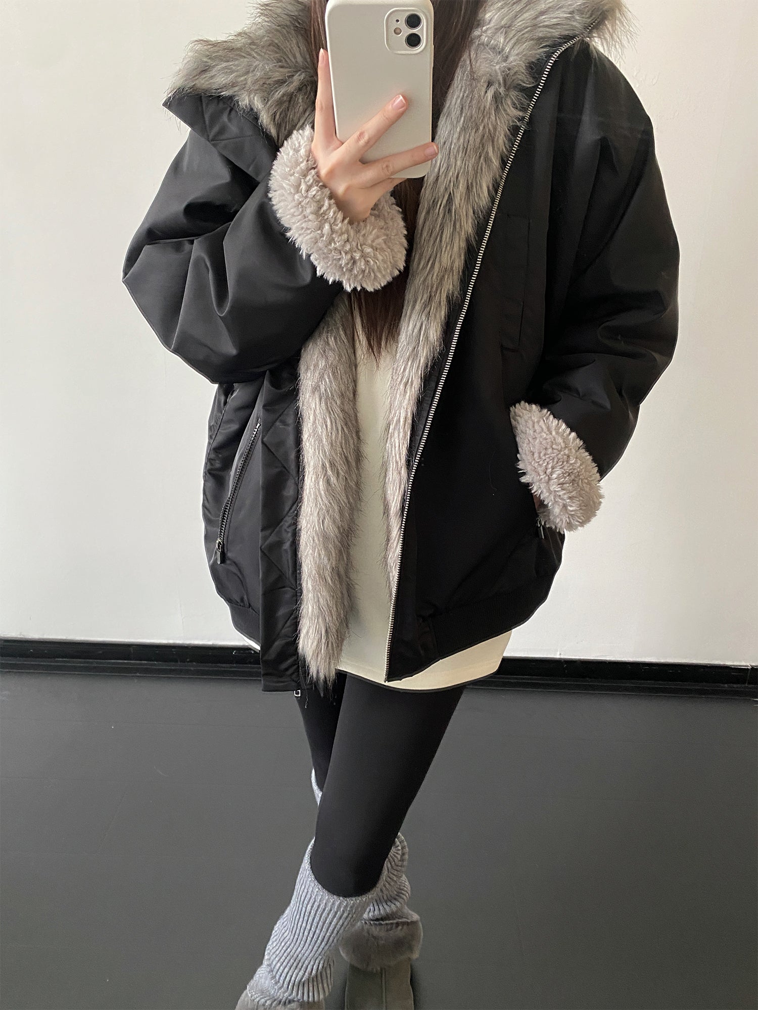 厚手ファー裏地ボアジャケット    N870