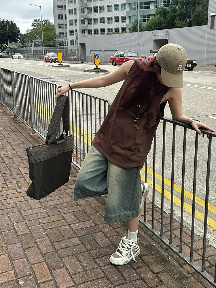 ミドル丈ワイドデニムハーフパンツ    N479