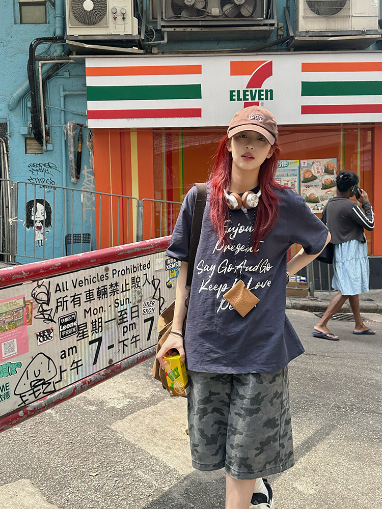 レタープリントルーズ半袖Tシャツ    N427