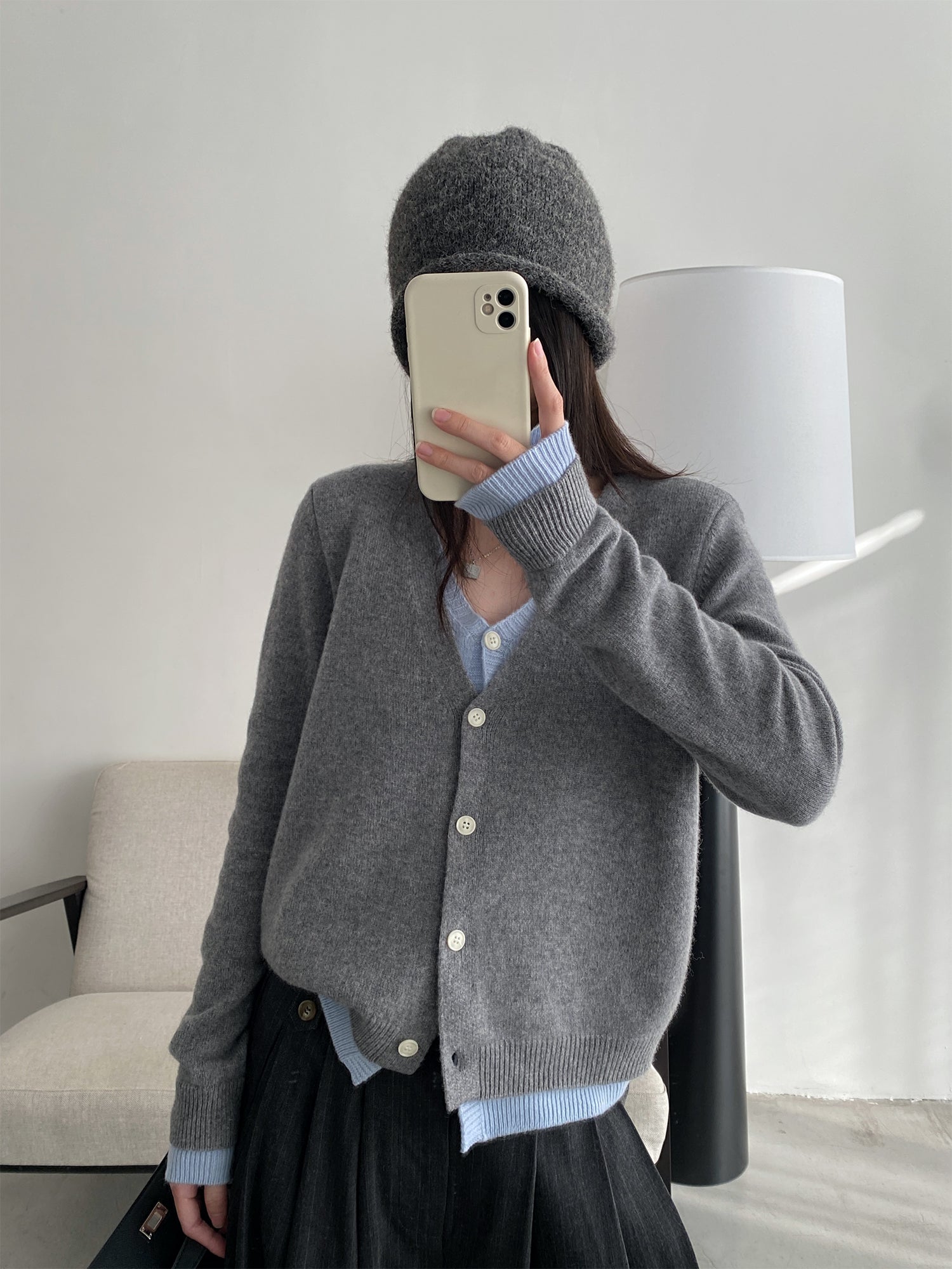 Blemarine グレー ニットカーディガン フェイクレイヤードニットカーディガン N668
