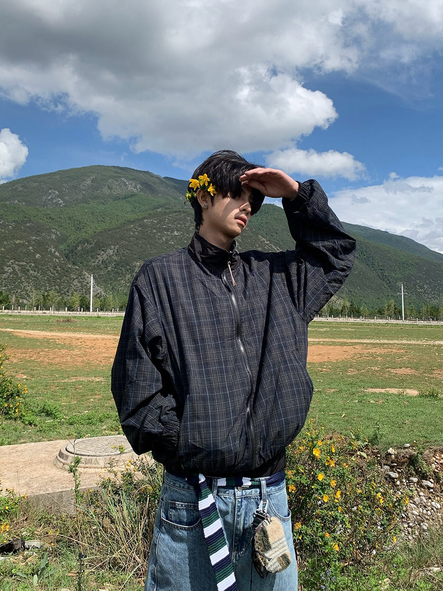 スタンドカラーチェック柄ジャケット    N553