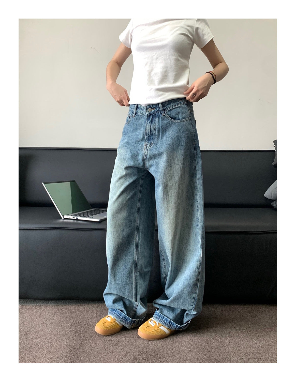 ビンテージ加工ストレートデニム    N89