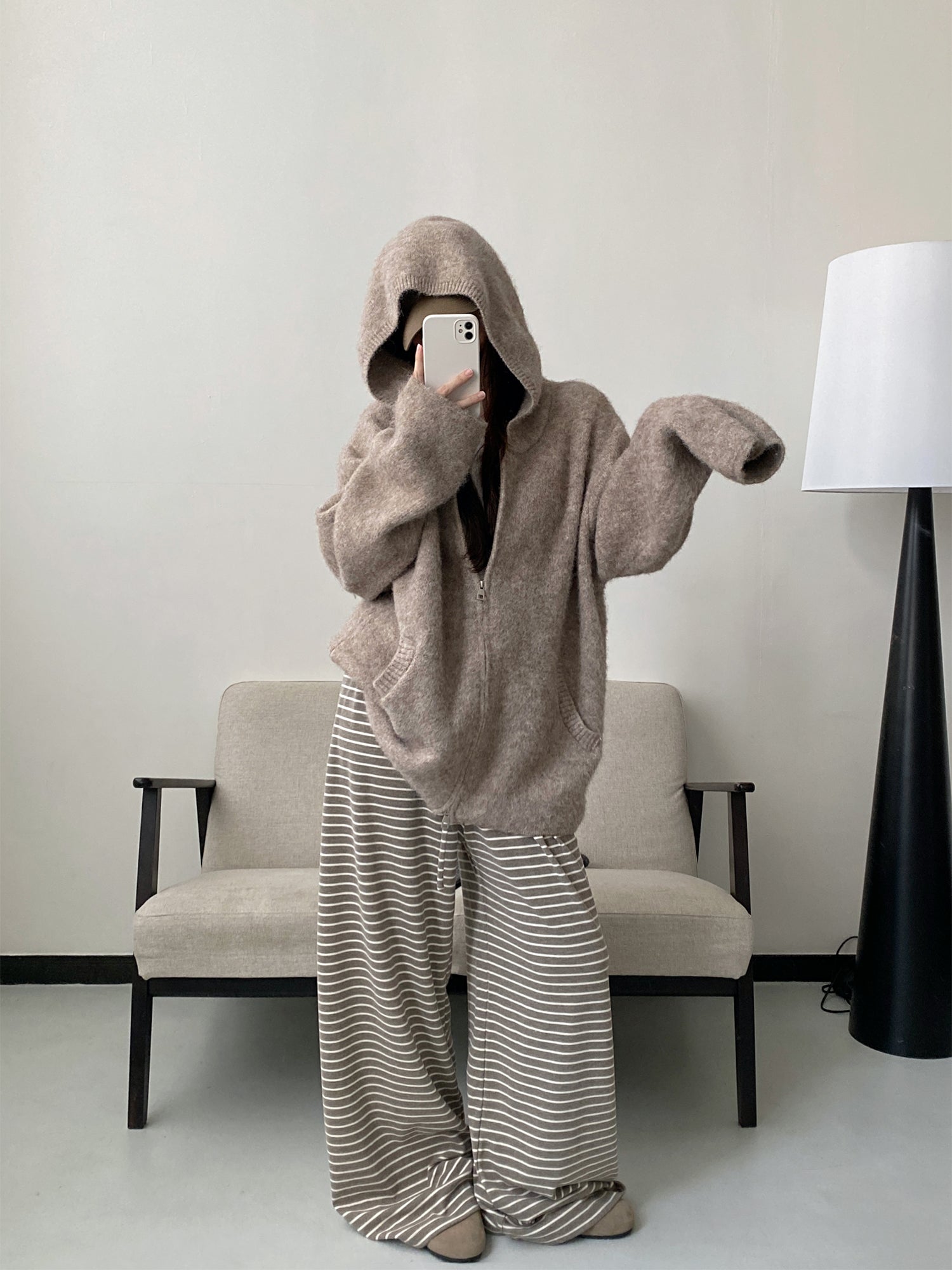 OHOTORO ニット　パーカー オーバーサイズニットパーカー N722