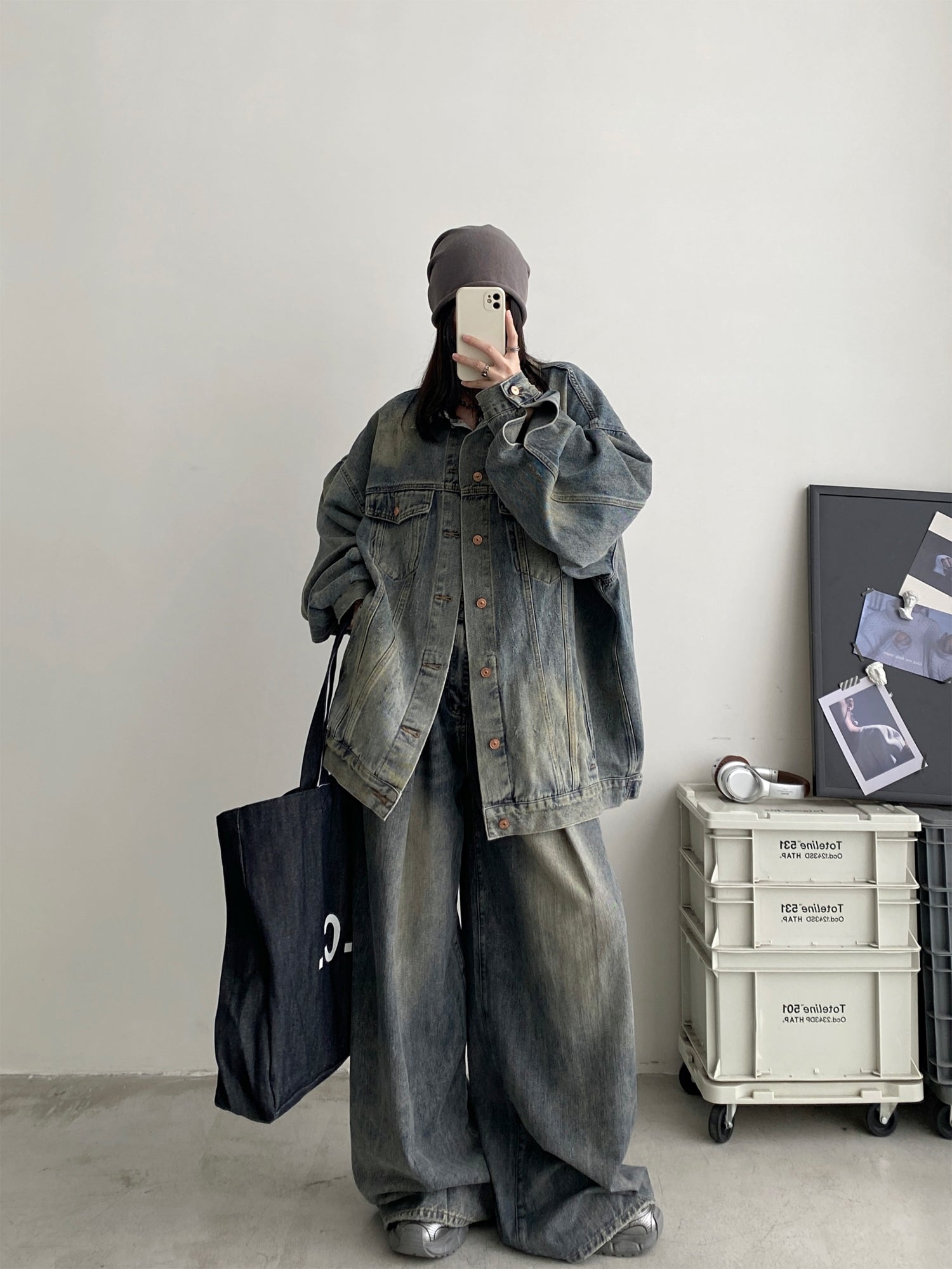 【auroraboutique】デニムセットアップ Denim Blue Stitched Denim Jacket & Skirt LLA0320