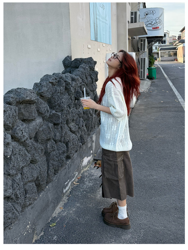 ウォッシュ加工クロップドパンツ    N482