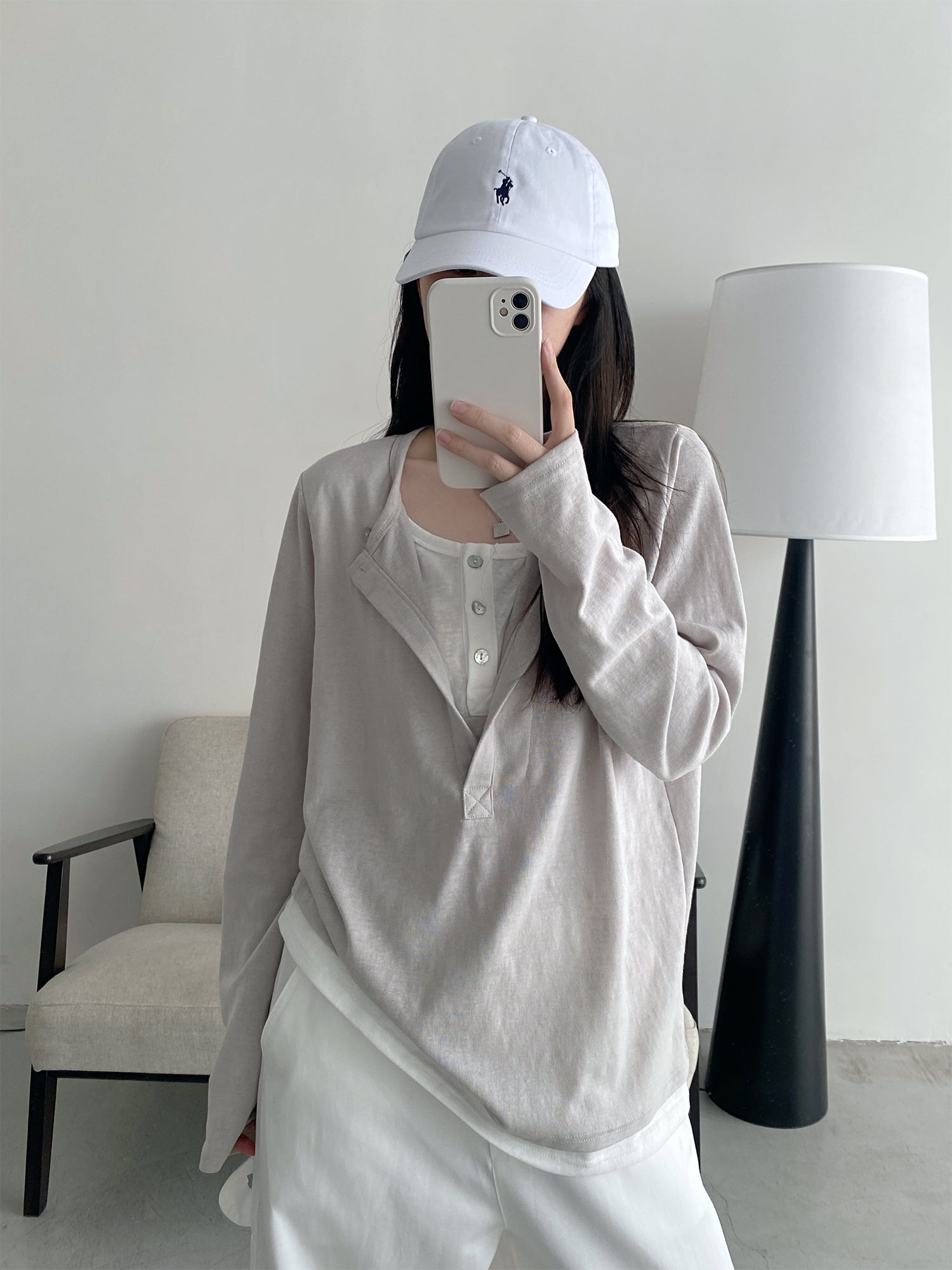 N606フェイクツーピース長袖Ｔシャツ    N606