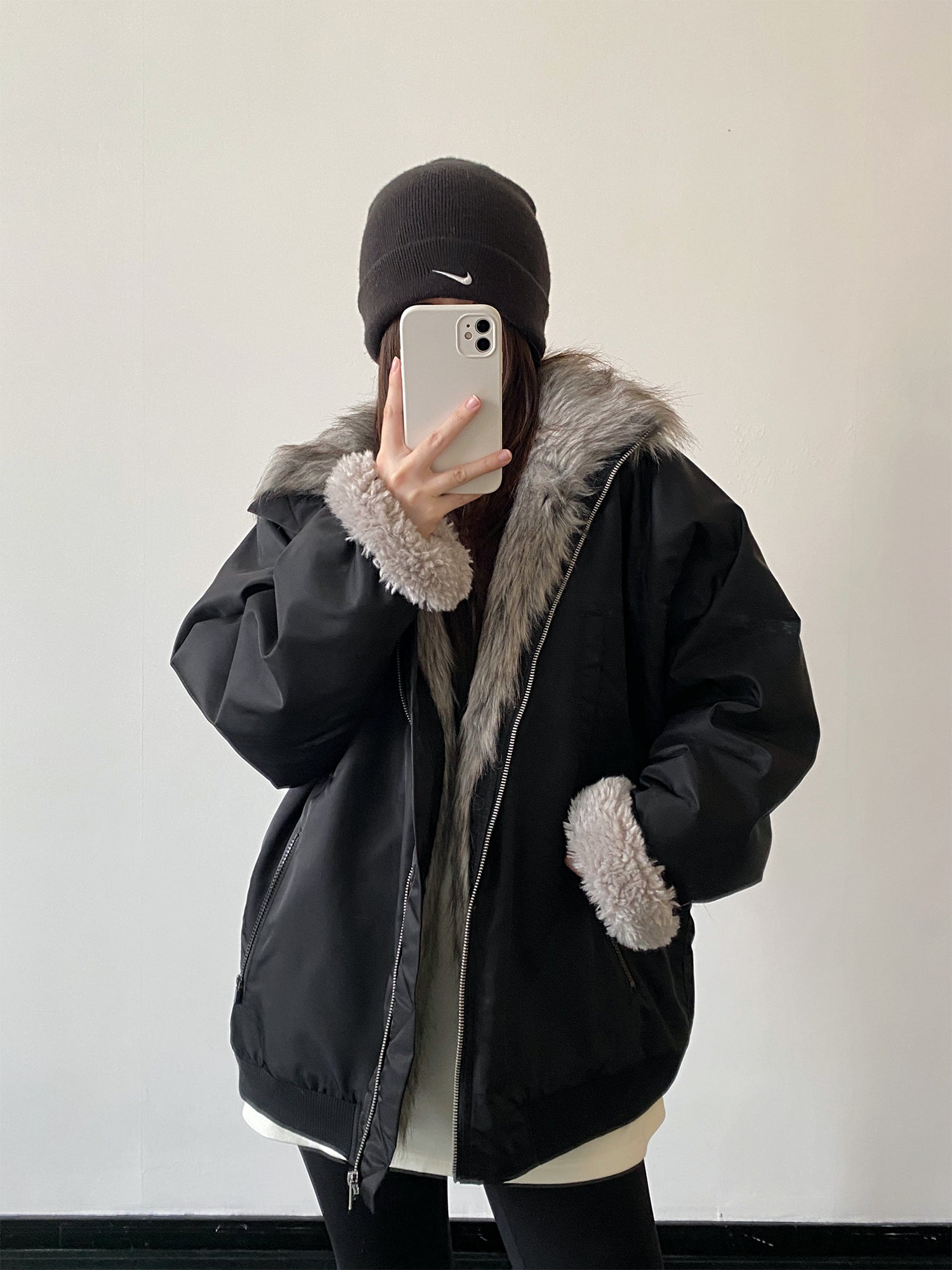 厚手ファー裏地ボアジャケット    N870