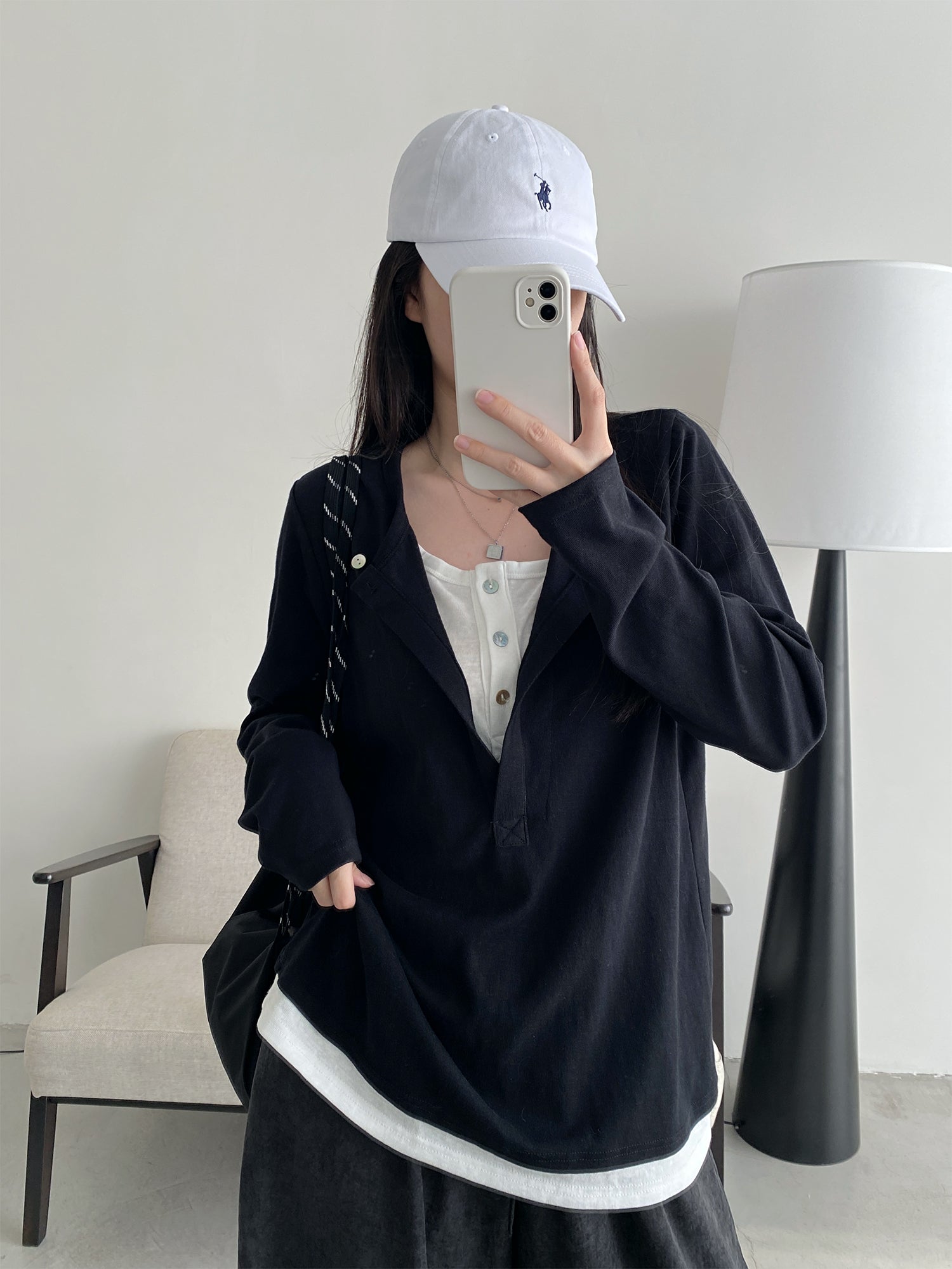 N606フェイクツーピース長袖Ｔシャツ    N606