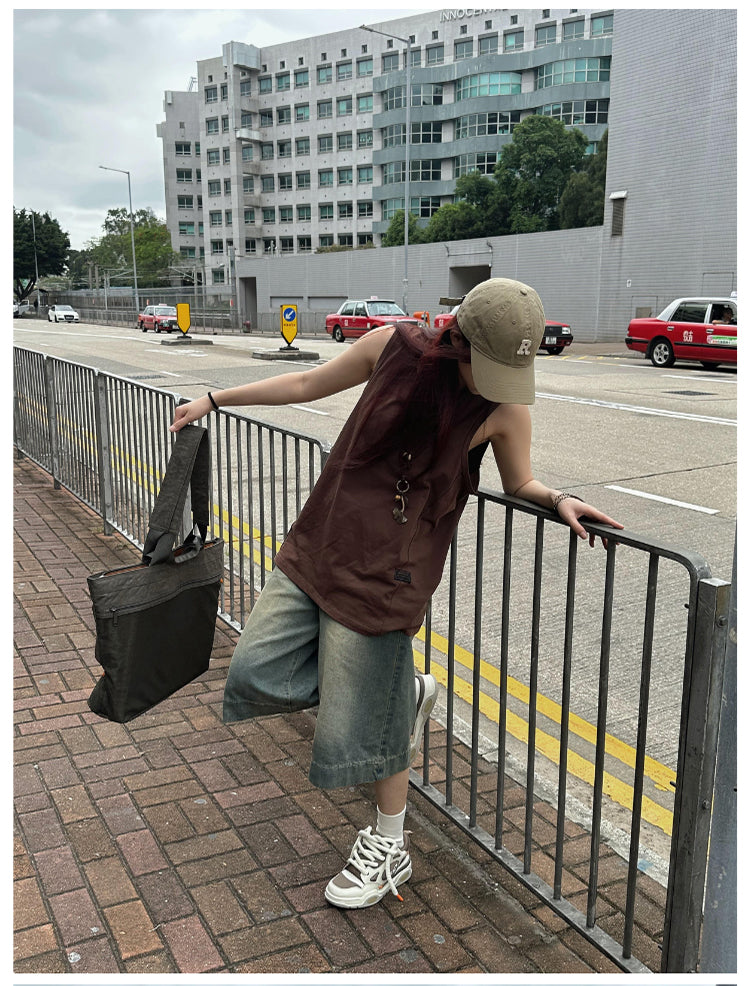 ミドル丈ワイドデニムハーフパンツ    N479
