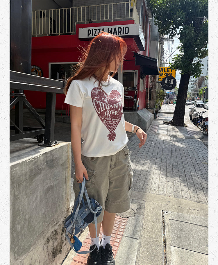 ヴィンテージハート グラフィックTシャツ    N516
