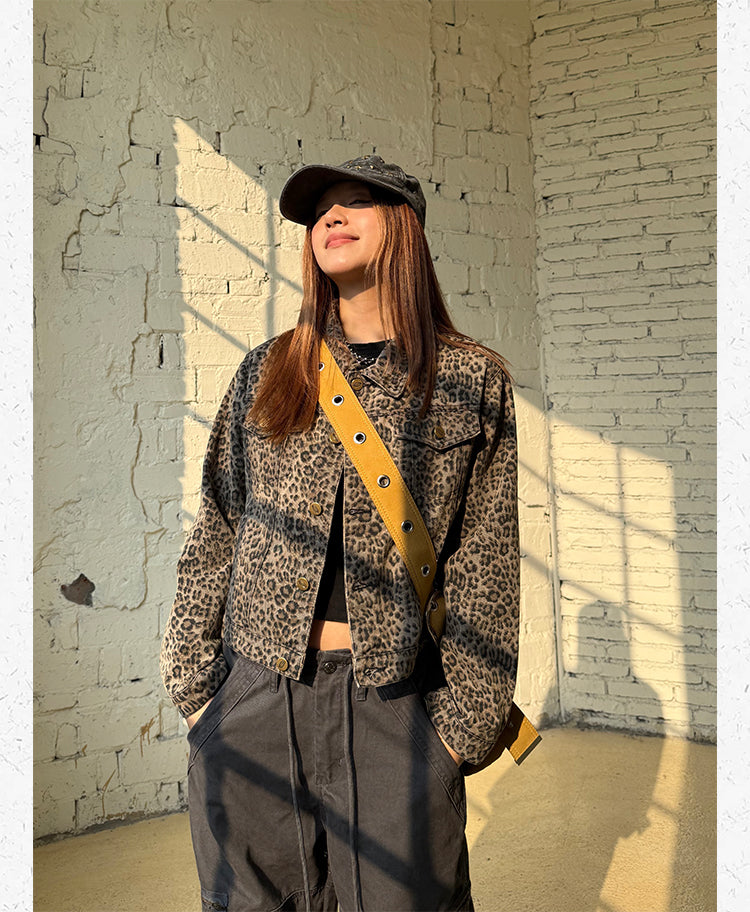 ヒョウ柄ショルダーデニムジャケット    N634