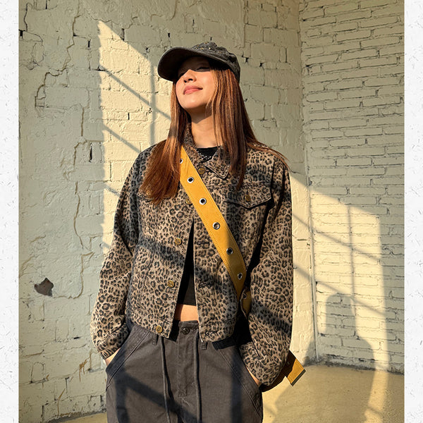 ヒョウ柄ショルダーデニムジャケット N634