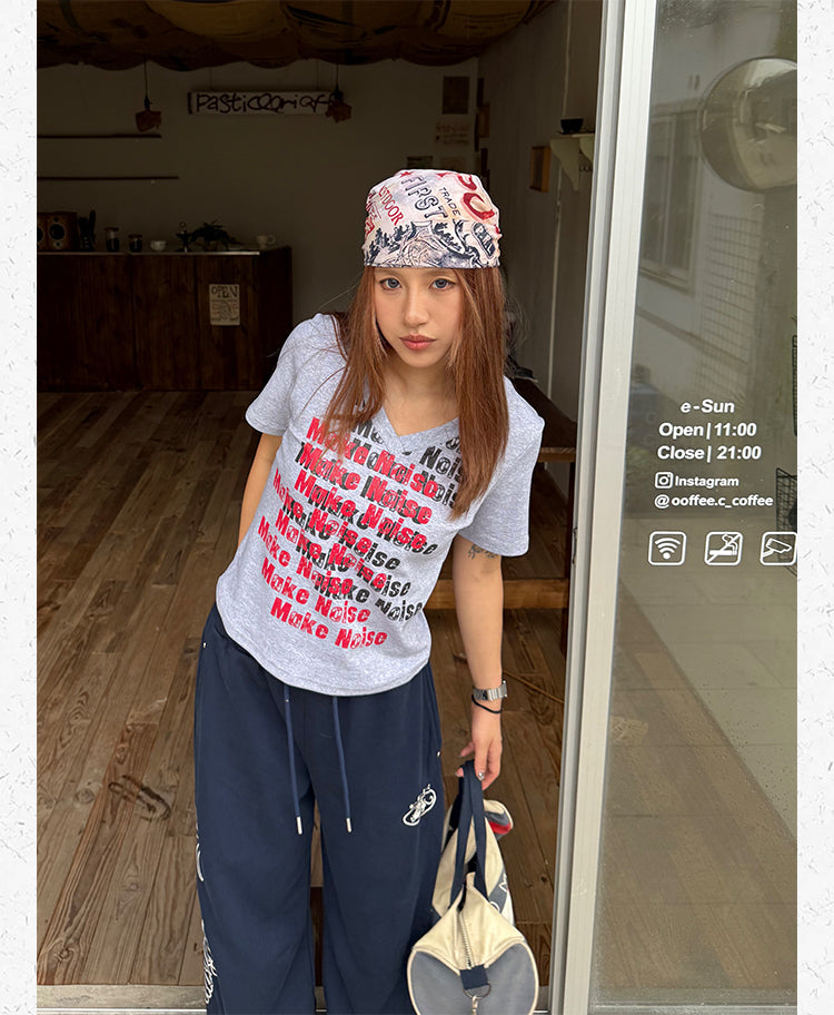 リピートロゴ VネックショートTシャツ   N515