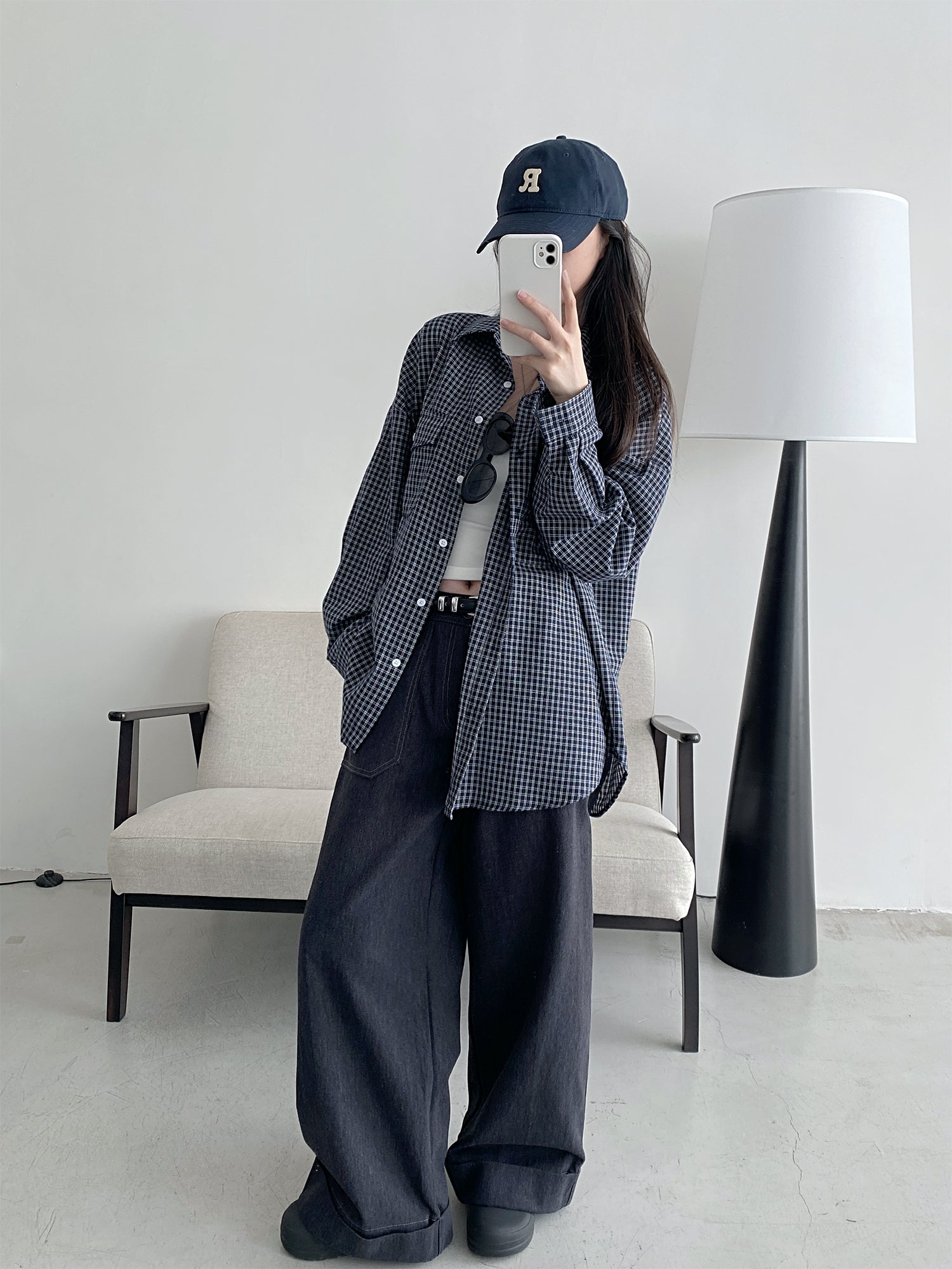 チェック柄長袖シャツ N651