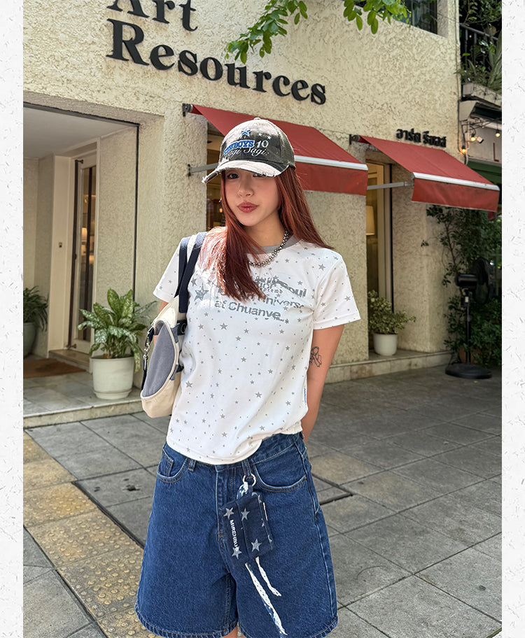 スター総柄 カレッジロゴTシャツ    N508