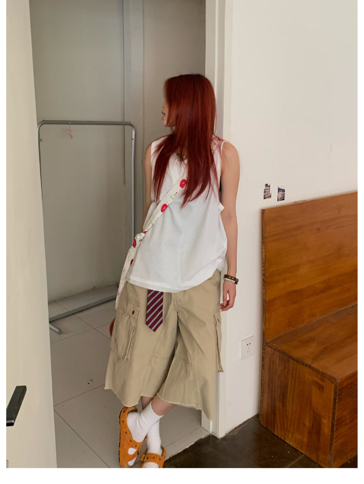 ウォッシュ加工クロップドパンツ    N482