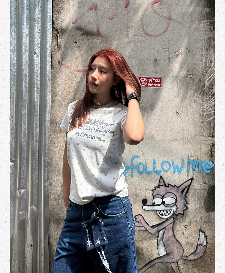 スター総柄 カレッジロゴTシャツ    N508