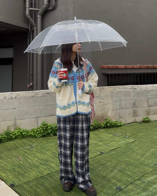 フェアアイル柄フーディオーバーニットカーデ　KIY-001