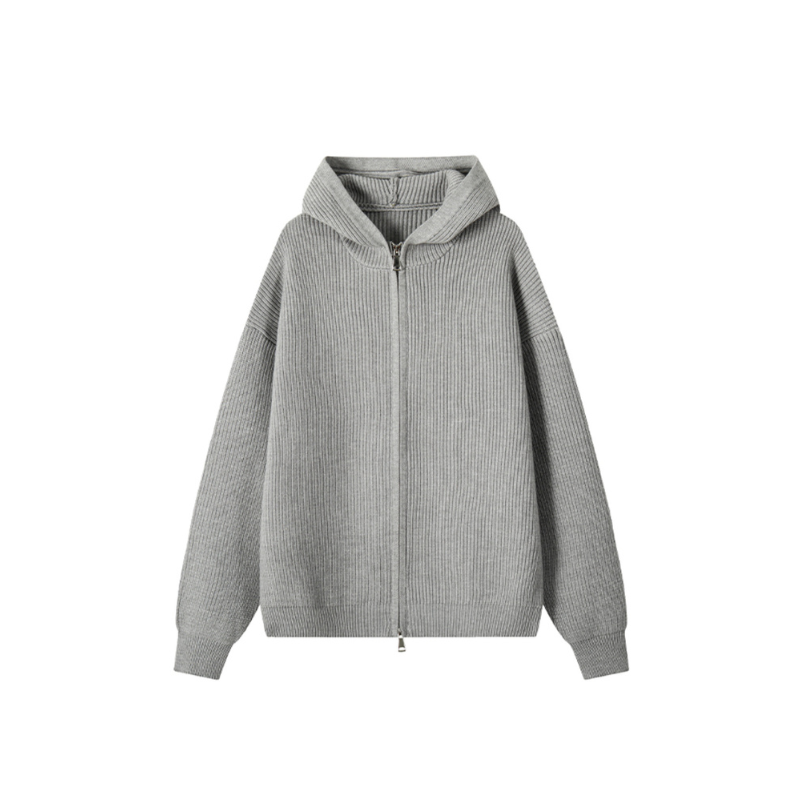 ダブルジップオーバーニットフーディーカーデ　LO-002