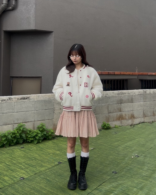 ボア中綿スタジャン風ストライプリブブルゾン　KIY-003