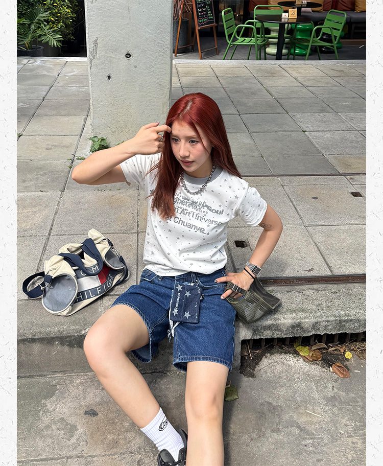 スター総柄 カレッジロゴTシャツ    N508