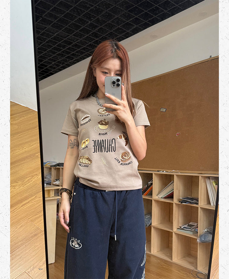 ベーカリー刺繍風 イラストTシャツ   N517
