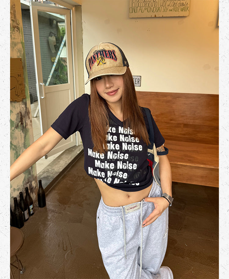 リピートロゴ VネックショートTシャツ   N515