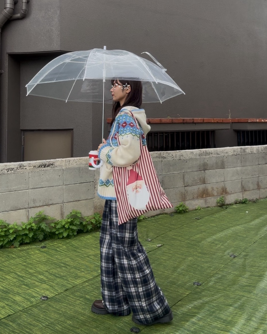 フェアアイル柄フーディオーバーニットカーデ　KIY-001