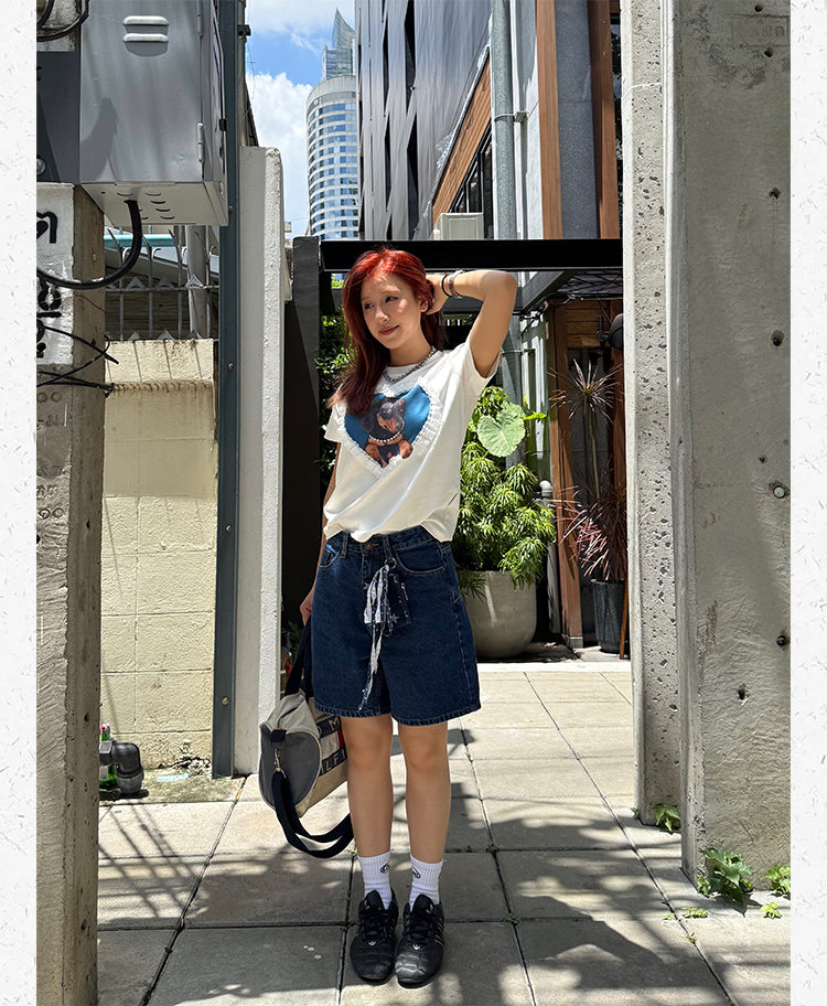 レースハート ダックスフンドTシャツ   N502