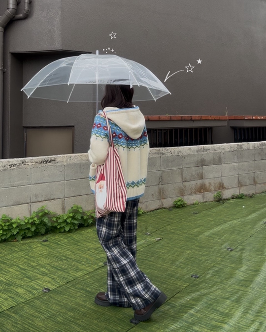 グレーブルーチェックワイドドロストストレートパンツ　KIY-002