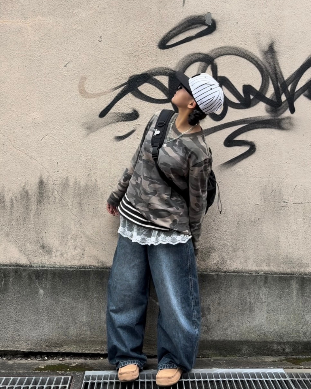 カモフラージュ・オーバーサイズロングスリーブTシャツ TR004