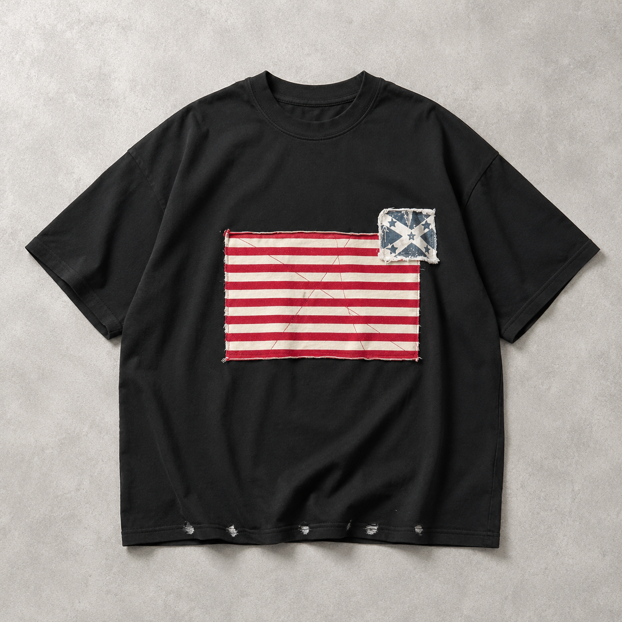 フラッグパッチダメージ加工ルーズTシャツ   N1289