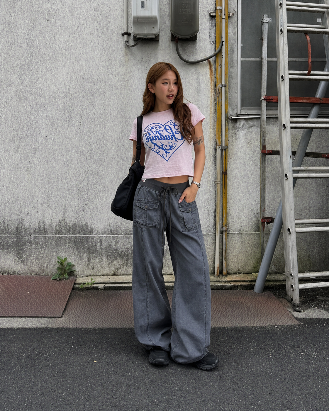 ハートプリントコットンクロップTシャツ N1282