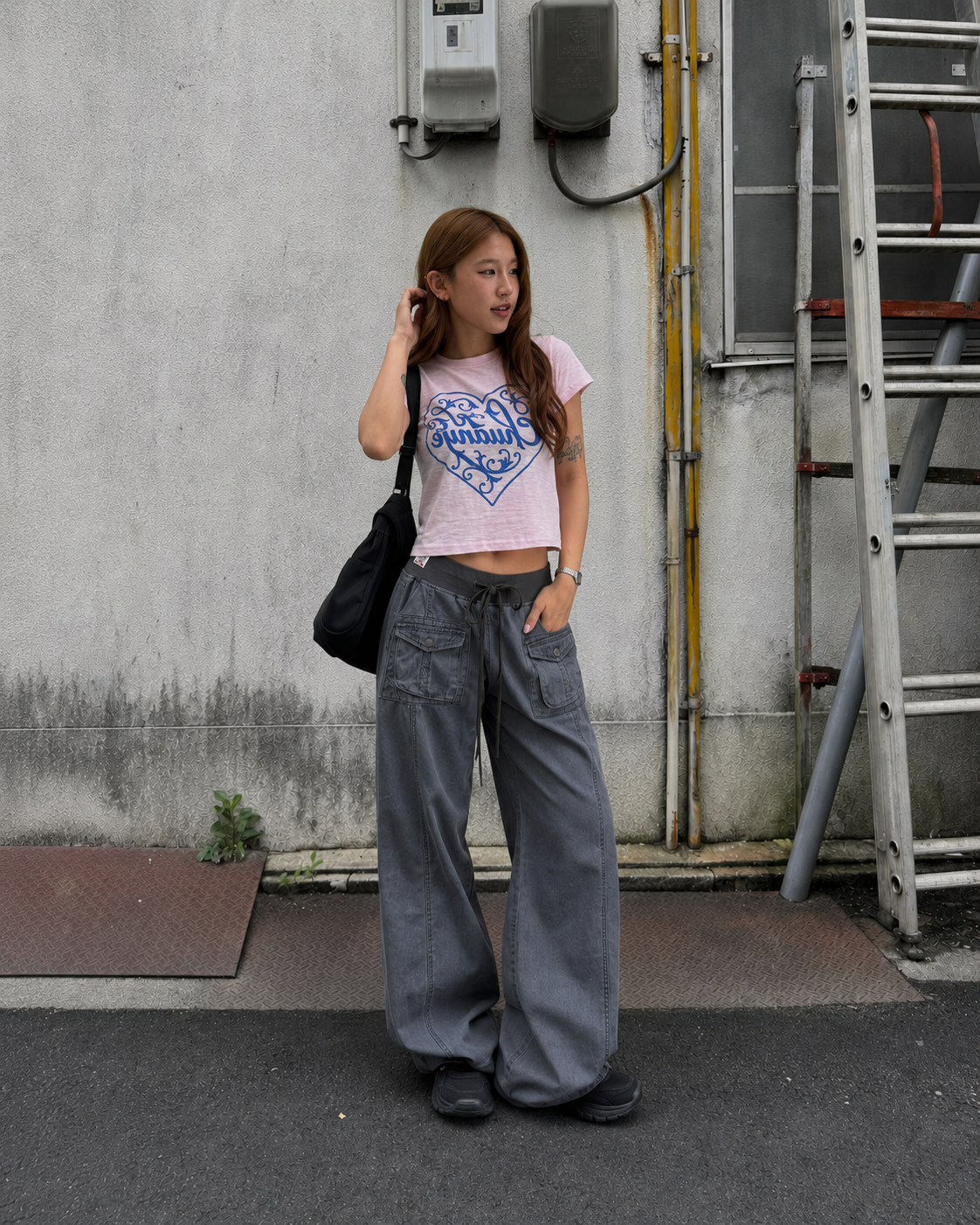 ハートプリントコットンクロップTシャツ N1282