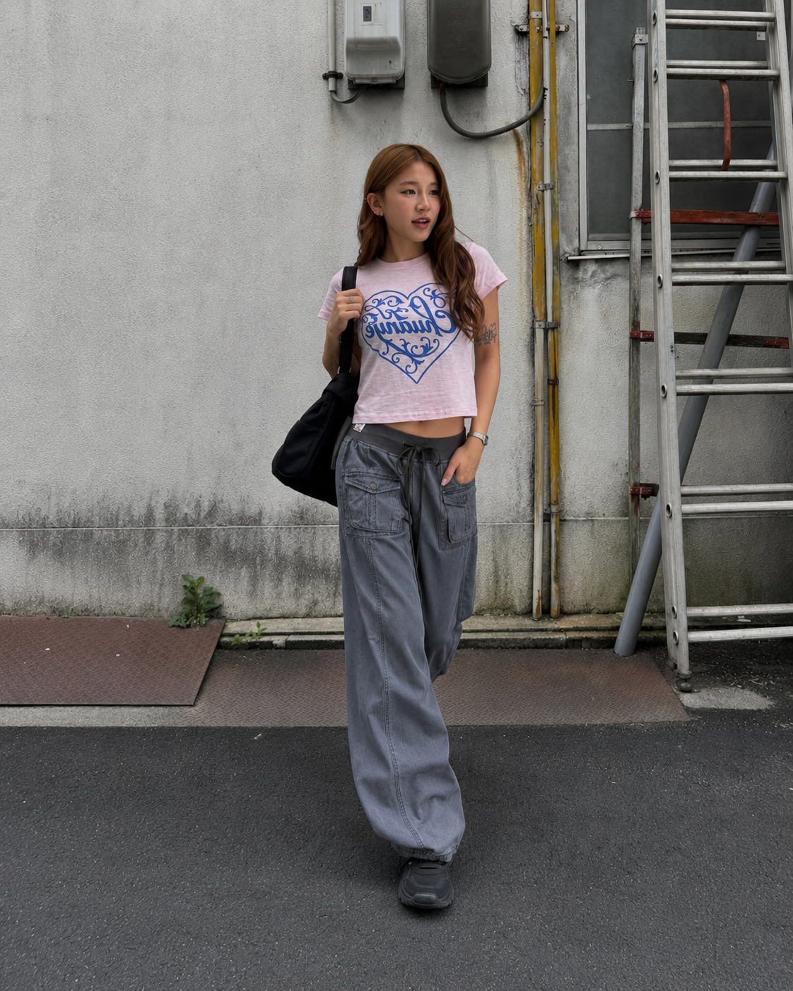 ハートプリントコットンクロップTシャツ N1282