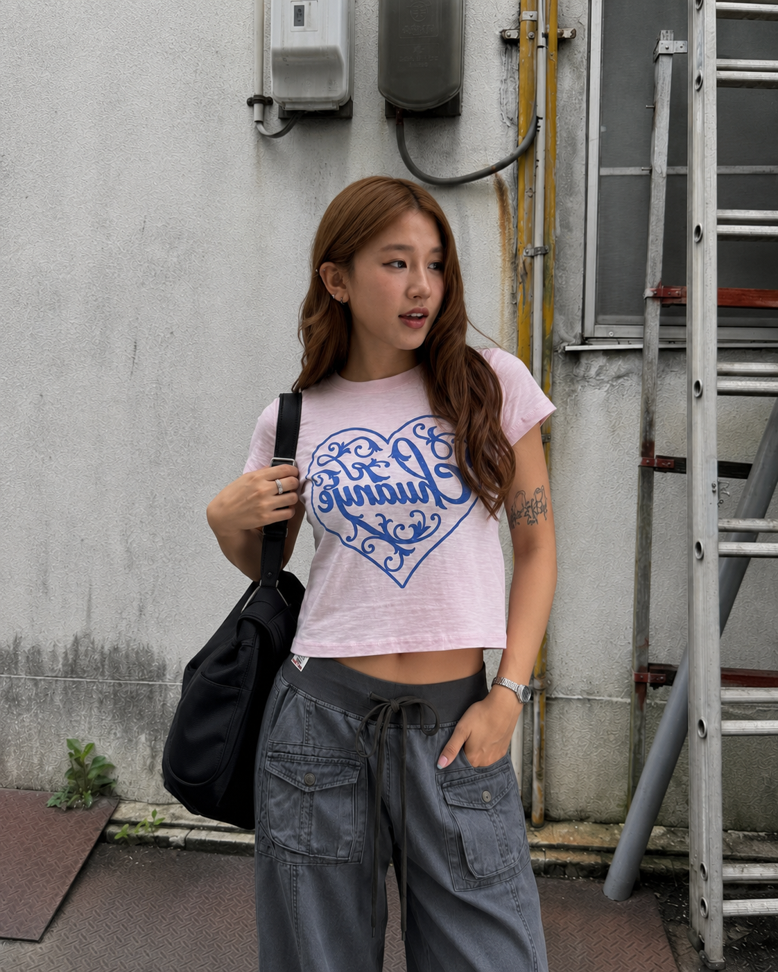 ハートプリントコットンクロップTシャツ N1282