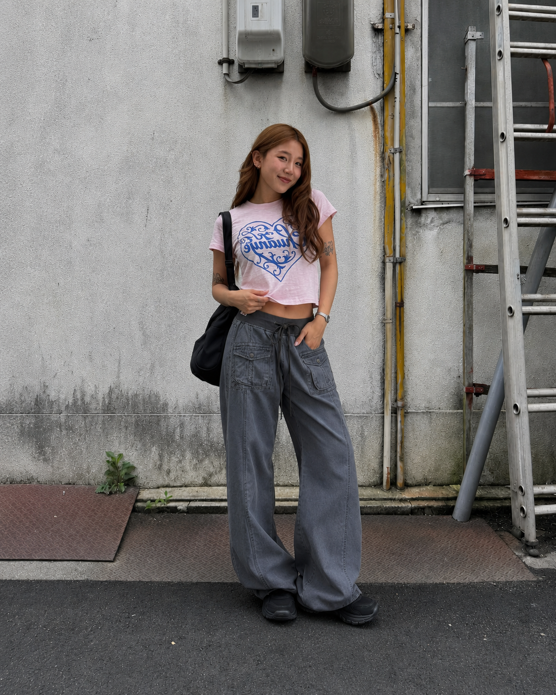 ハートプリントコットンクロップTシャツ N1282