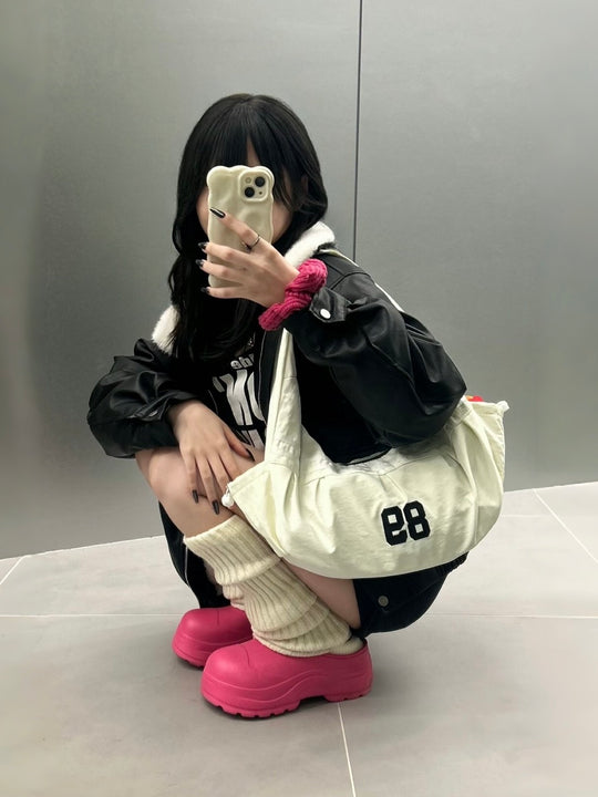 エコレザー×ボア襟モダンショートブルゾン　MI-031