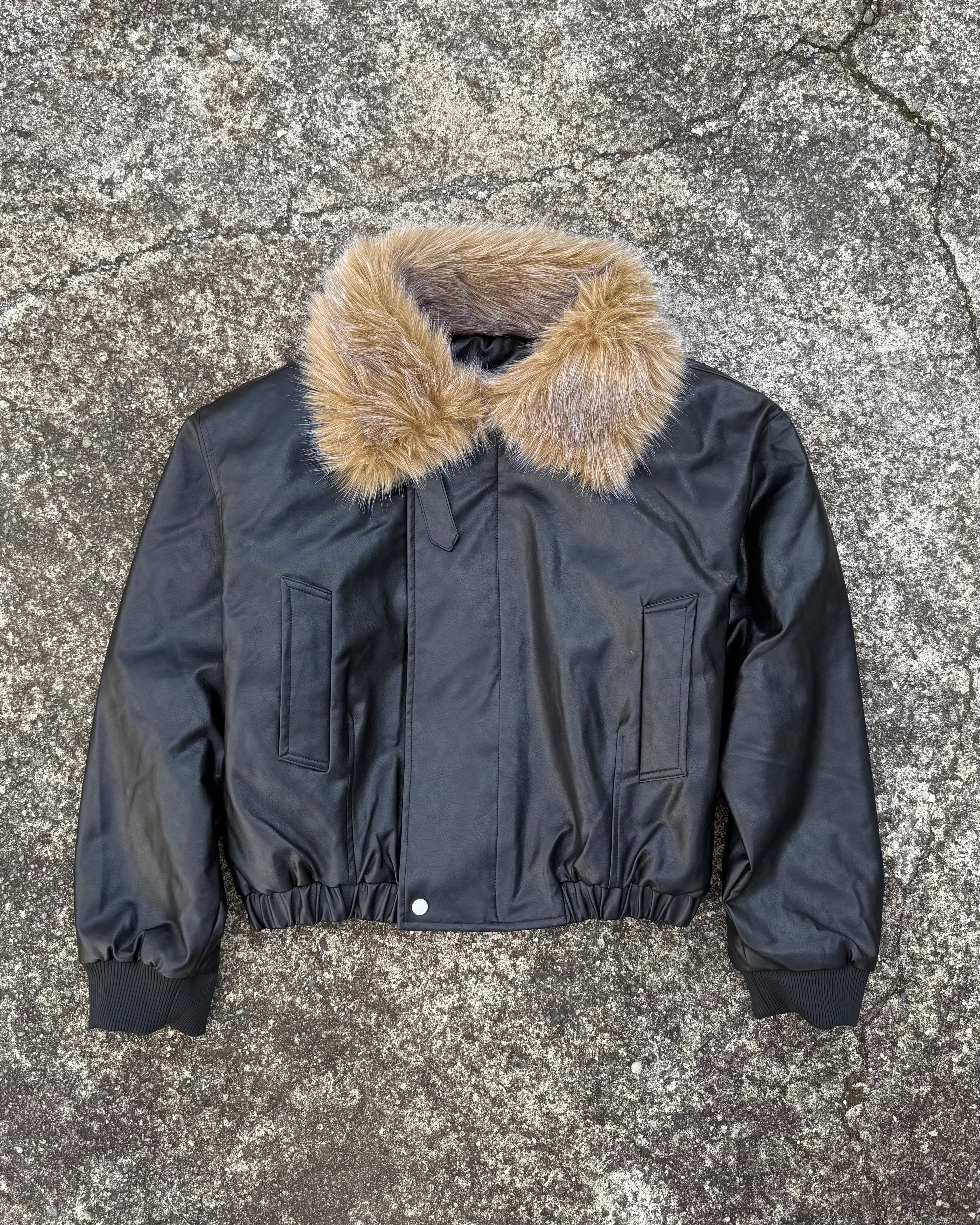 ビッグファーカラーヴィンテージPUレザージャケット　KO-005