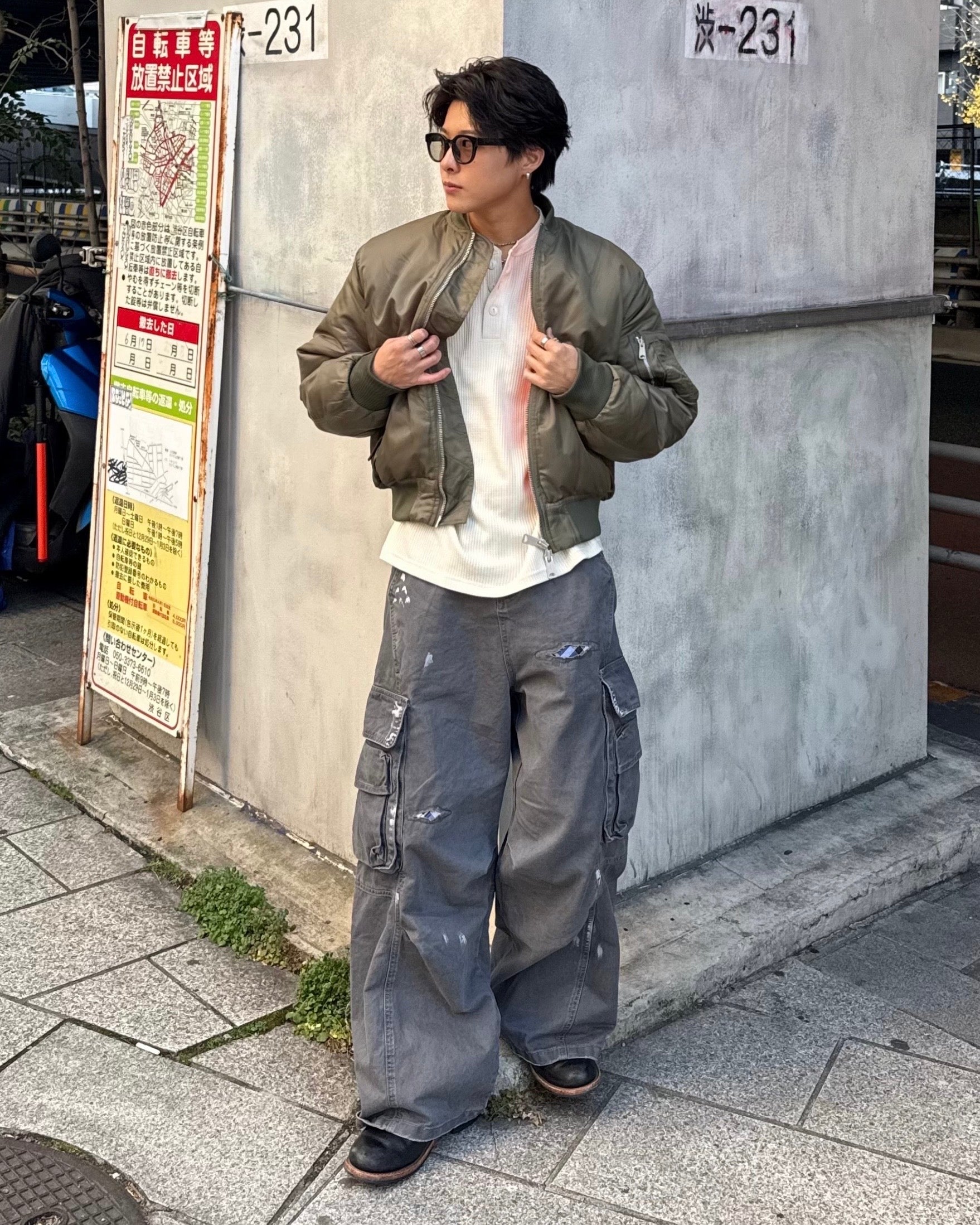 スプラッシュウォッシュパッチワイドカーゴパンツ KO-006