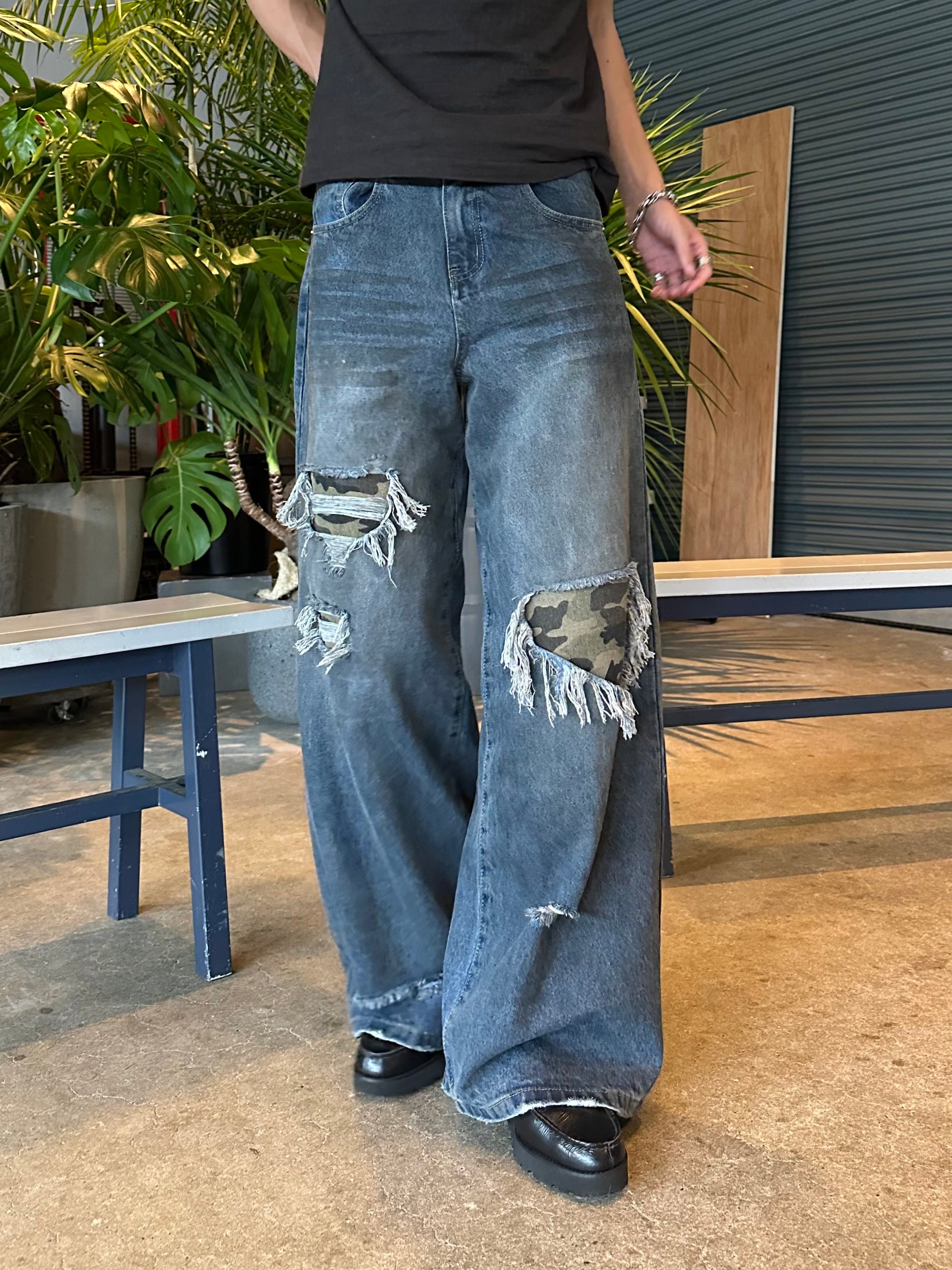極美品 45R デニム ワイド ベイカー パンツ 1 ダメージ リペア 極美品 45R デニム ワイド ベイカー パンツ 1 ダメージ リペア 45RPM