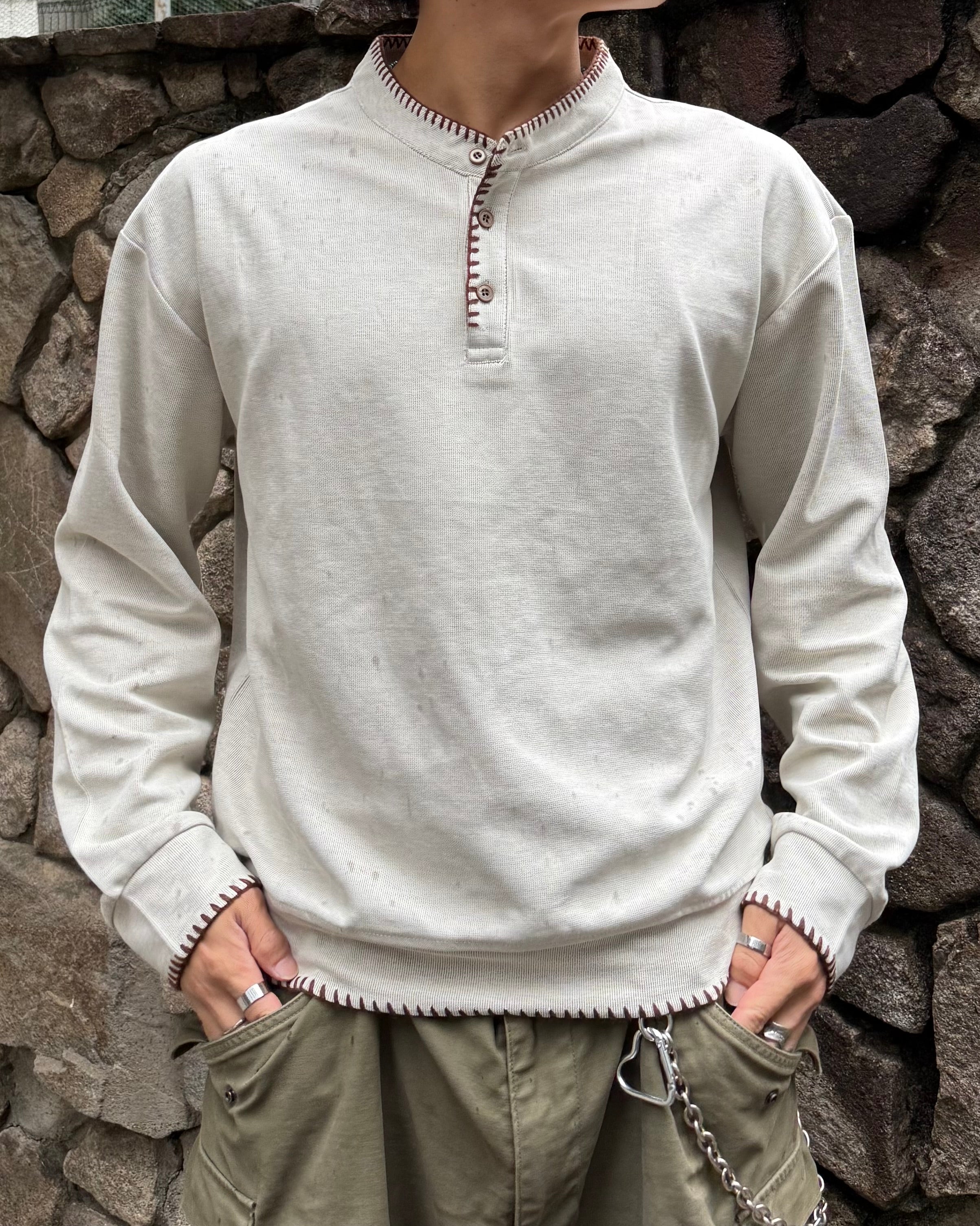 配色ステッチヘンリーネックサーマルトップス　KO-001