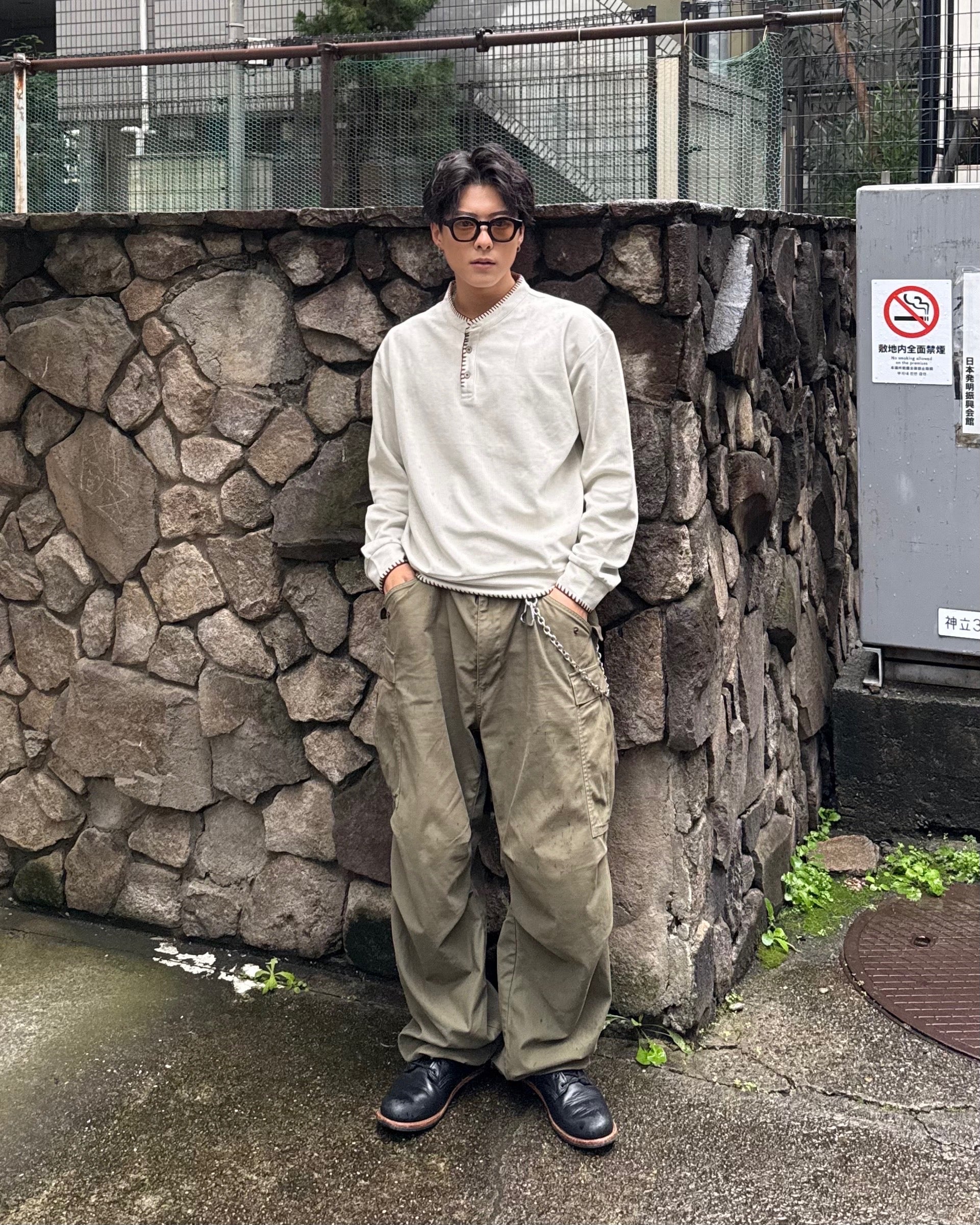 配色ステッチヘンリーネックサーマルトップス　KO-001