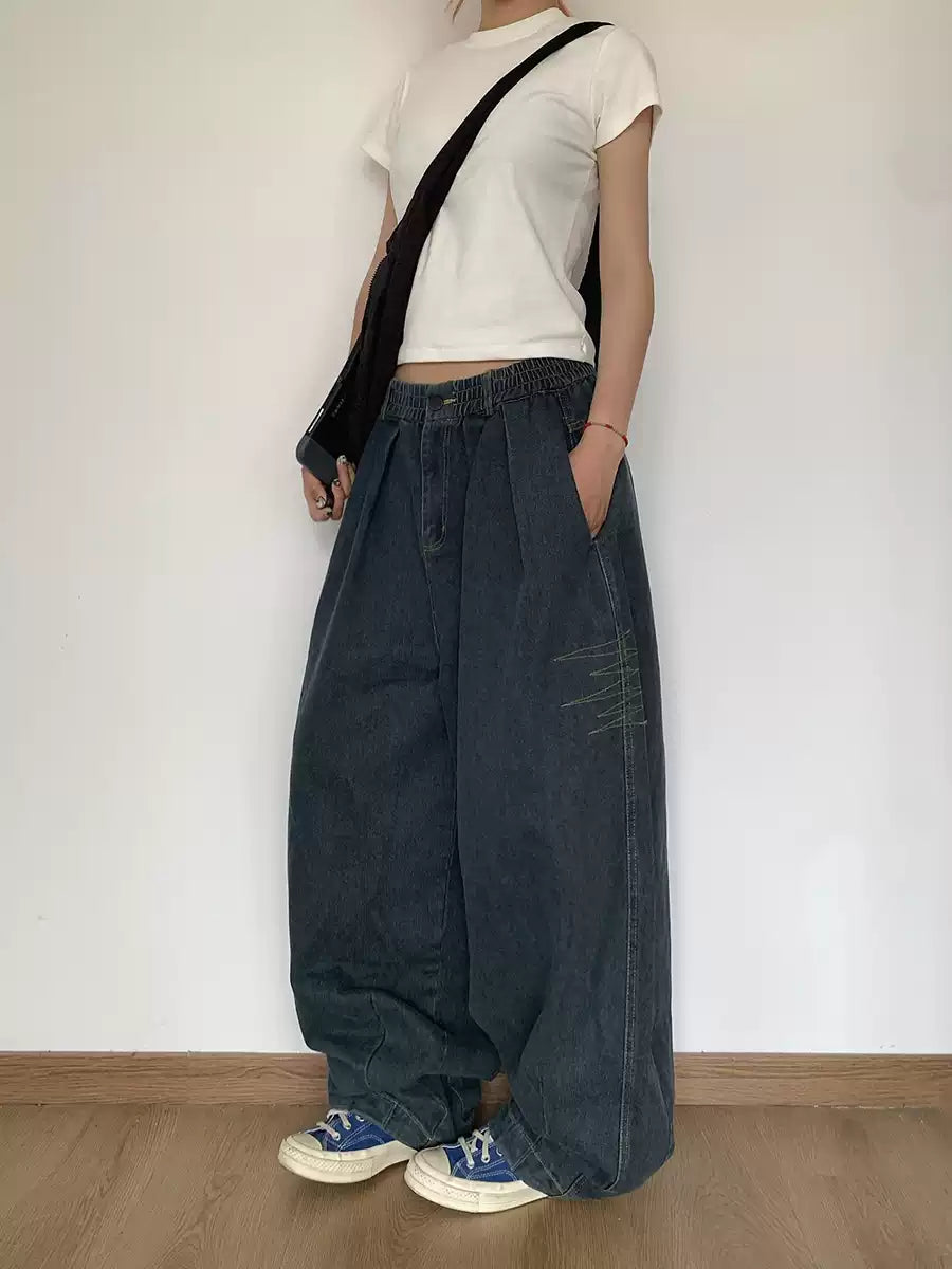ウエストゴムワイドデニムパンツ    N416