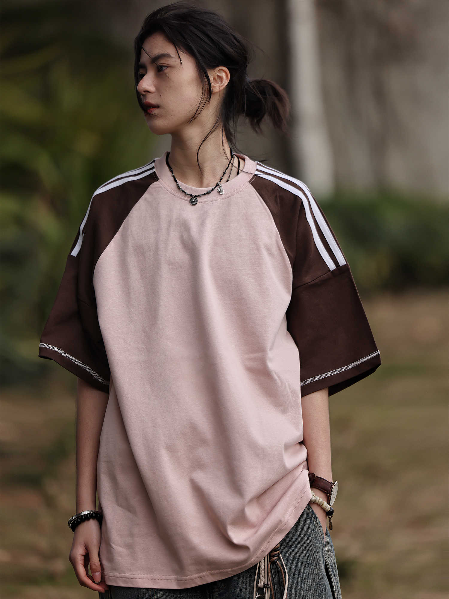 オーバーサイズ袖ラインTシャツ    N58