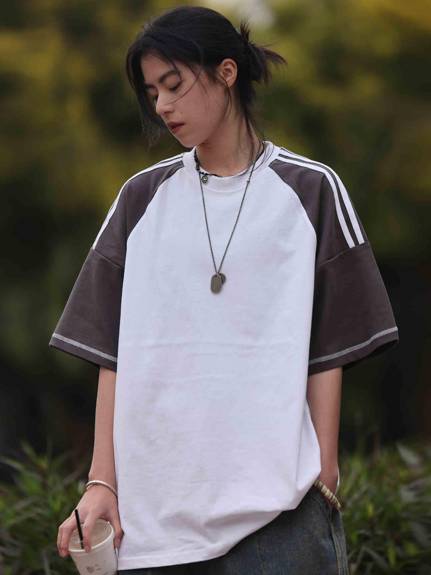 オーバーサイズ袖ラインTシャツ    N58